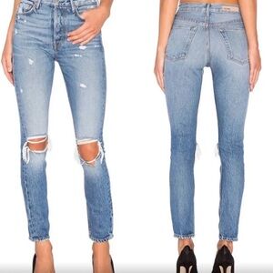 GRLFRND High Rise Light Blue Distressed KAROLINA Jeans. Size 27.